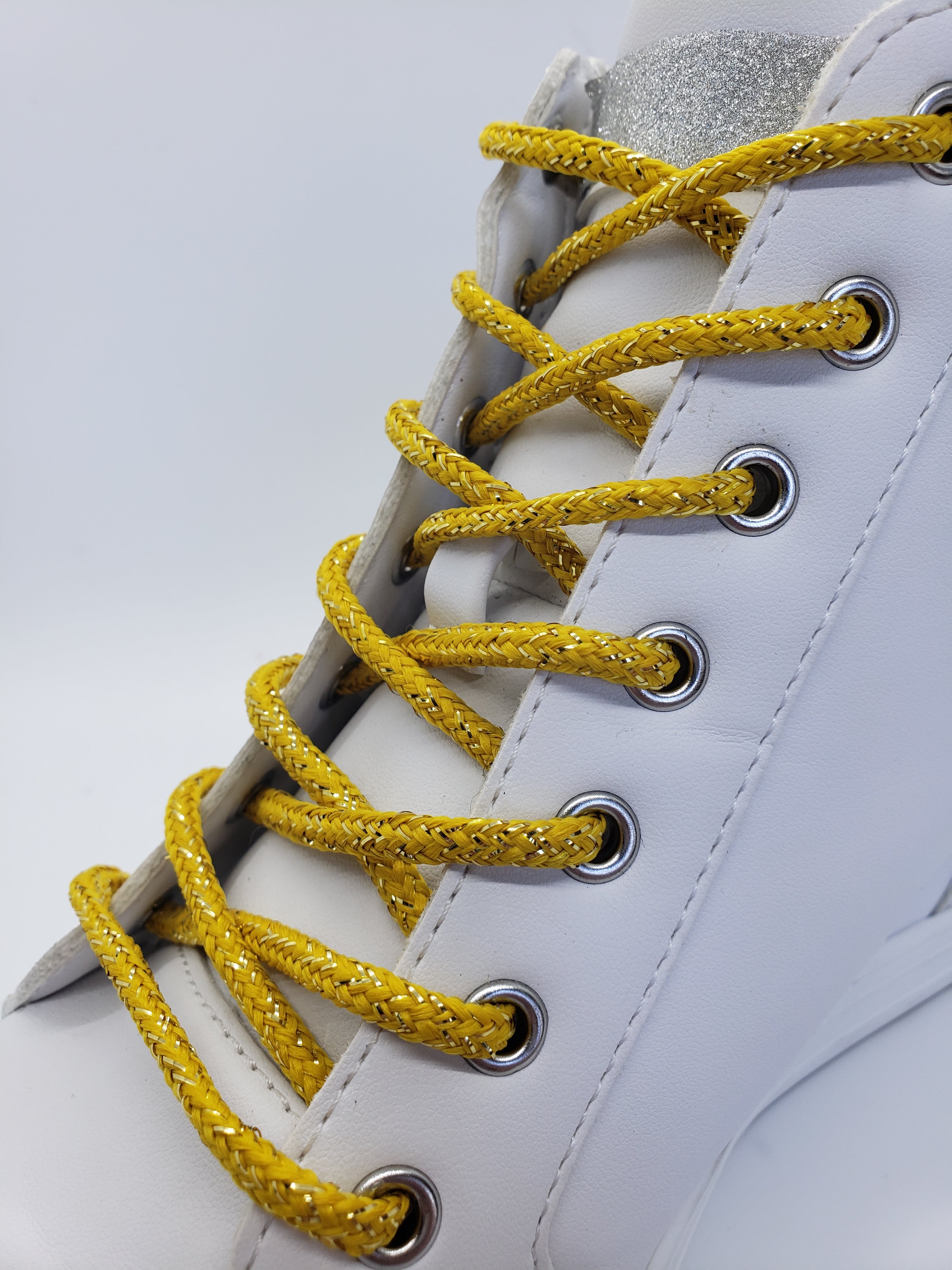 Sparkly Round Shoelaces for Sneakers - Yellow Glitter Shoe Laces for Women & Men - Perfect for Running Shoes, Casual Sneakers and Fashion Accessories