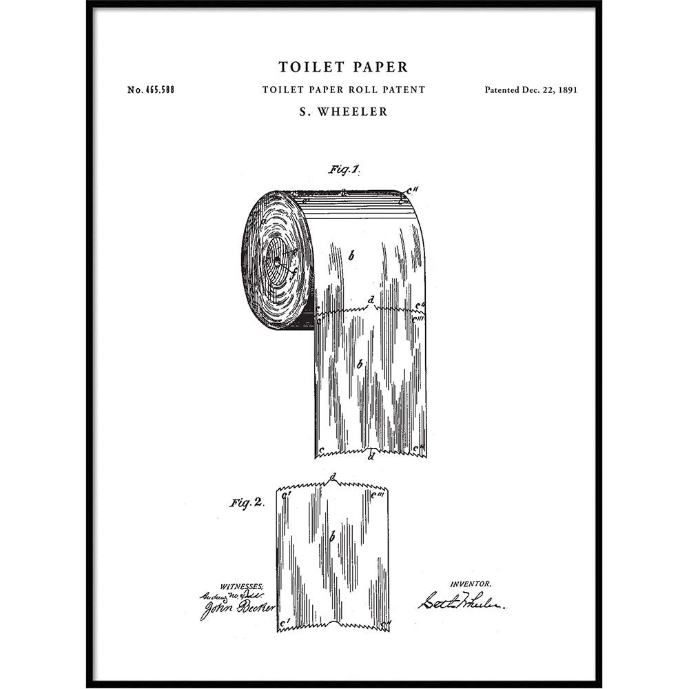 Vintage Toilet Paper Roll Patent Wall Art Poster Print - Patent Artwork & Decorative Home Office Decor - Perfect for Bathroom, Living Room, or Office Wall Decor