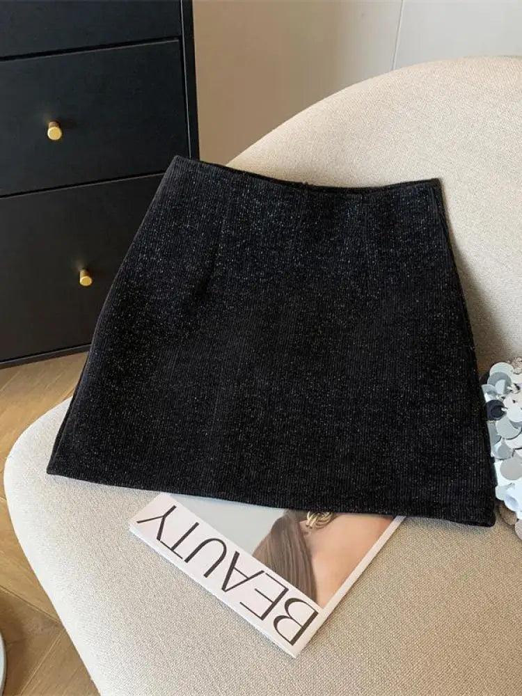 Black High Waist Wool Mini Skirt for Women - Winter A-Line Wrap Slim Fit Short Skirt with Zipper | Korean Fashion | Holiday Party, Office Wear, Casual Outfits