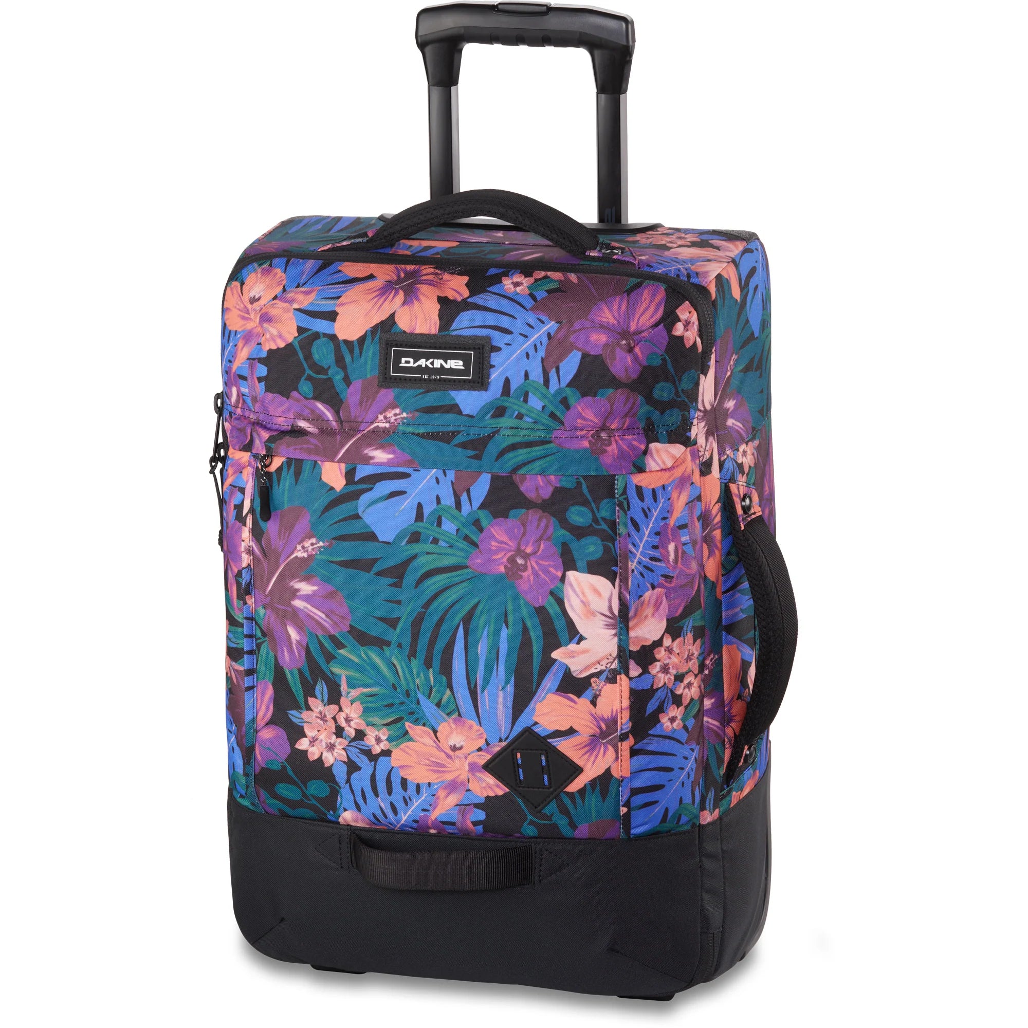 Dakine 365 Carry On Roller 40L Travel Luggage Bag - Black Tropidelic Print - Perfect for Airplane, Business Trips & Weekend Getaways