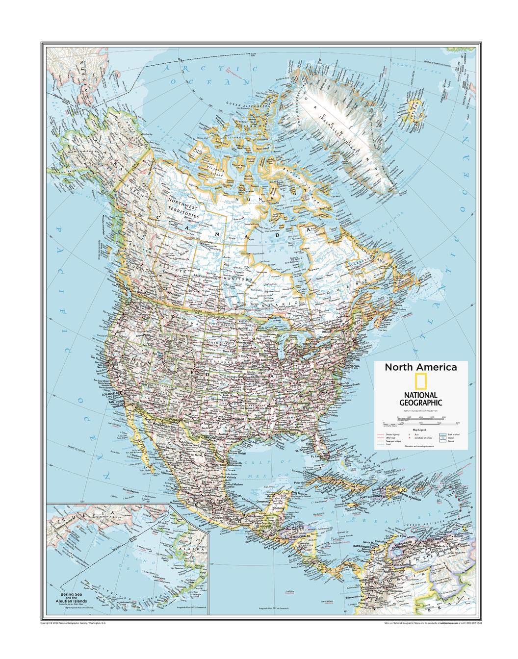 National Geographic North America Political Wall Map - 22 x 28 Inches - Laminated - Perfect for Classrooms, Home Offices & Geography Enthusiasts