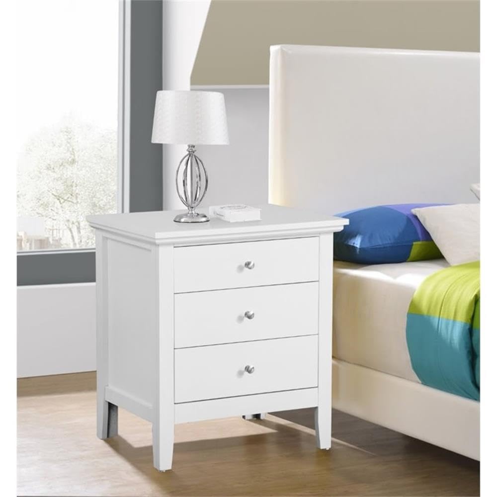 Glory Furniture Hammond 3-Drawer White Nightstand - Bedroom Side Table with Storage for Bedside Essentials