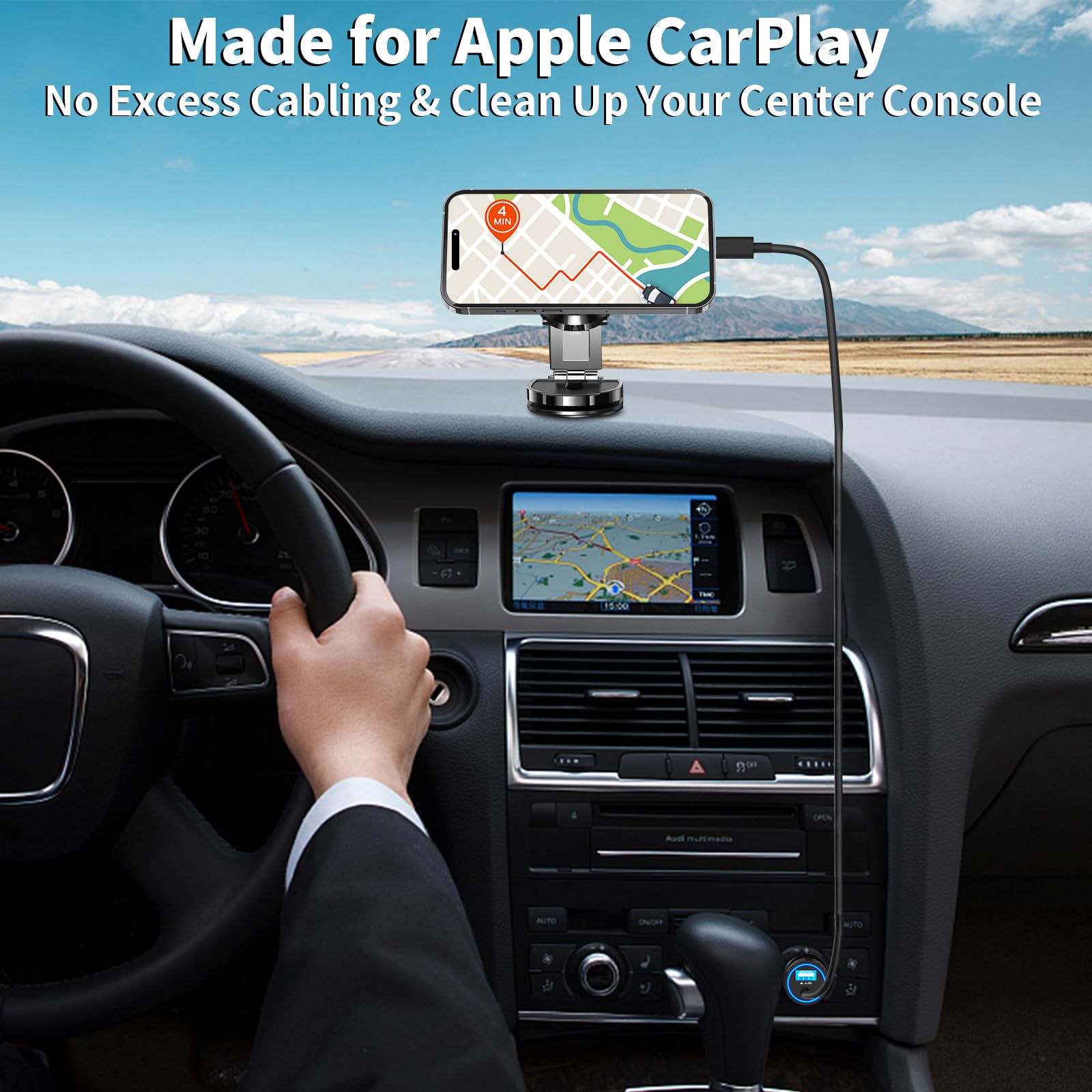 Apple MFi Certified Fast Car Charger for iPhone 15 - 4.8A Dual USB & USB-C Car Charger with 6FT Type-C Cable - Compatible with iPhone 15 Pro/Pro Max, Galaxy S24/S23, Pixel, iPad Pro - Perfect for Road Trips & Daily Commuting