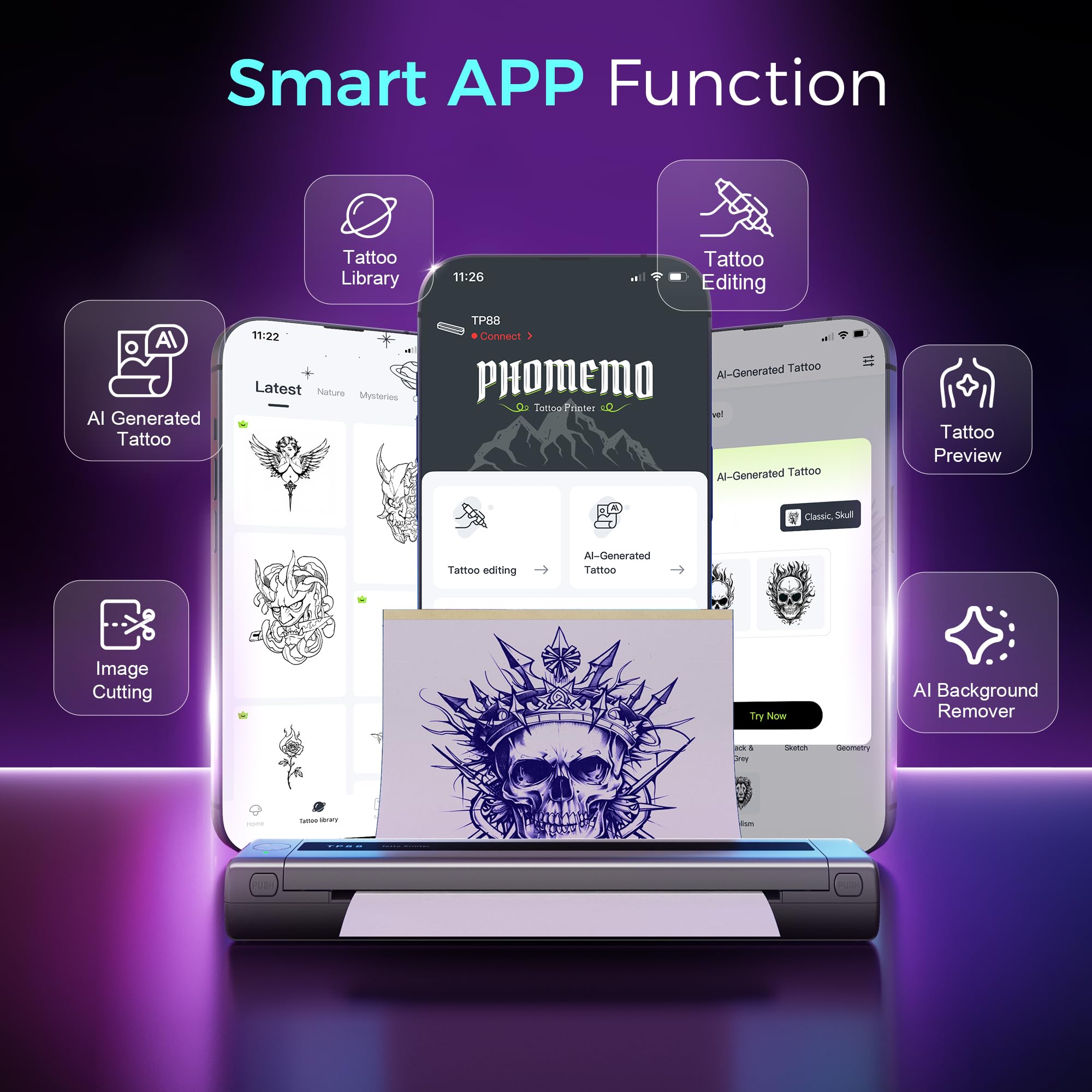 Upgraded Zodzi TP88 Bluetooth Tattoo Stencil Printer with 10PCS Transfer Paper - Thermal Stencil Maker for Tattoo Artists & Beginners - Compatible with Phone, Tablet & PC - Perfect for Studio, Home & Professional Tattoo Design