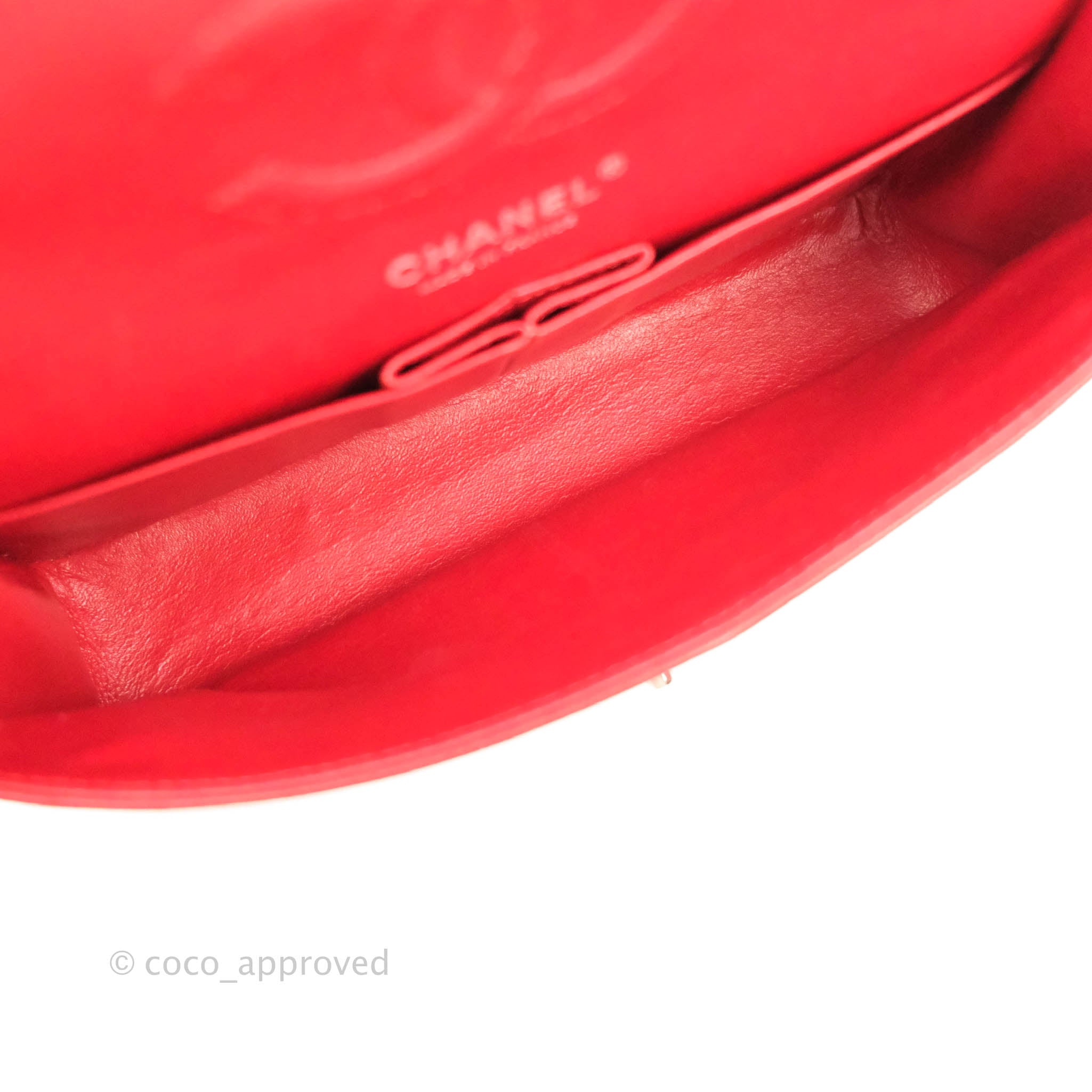 Chanel Classic Medium Double Flap Bag in Red Caviar Leather with Silver Hardware - Perfect for Work, Evening Events & Luxury Gift Giving