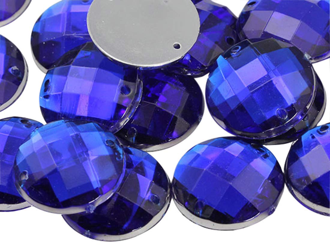 Allstarco 14mm Blue Sapphire Flat Back Acrylic Rhinestones - 50pcs Round Sew-On Plastic Gems with Holes for Jewelry Making, Clothing Embellishments, DIY Crafts, Cosplay Costumes & Shoe Decorations | Perfect for Bridal Accessories, Handmade Cards & Home Decor Projects