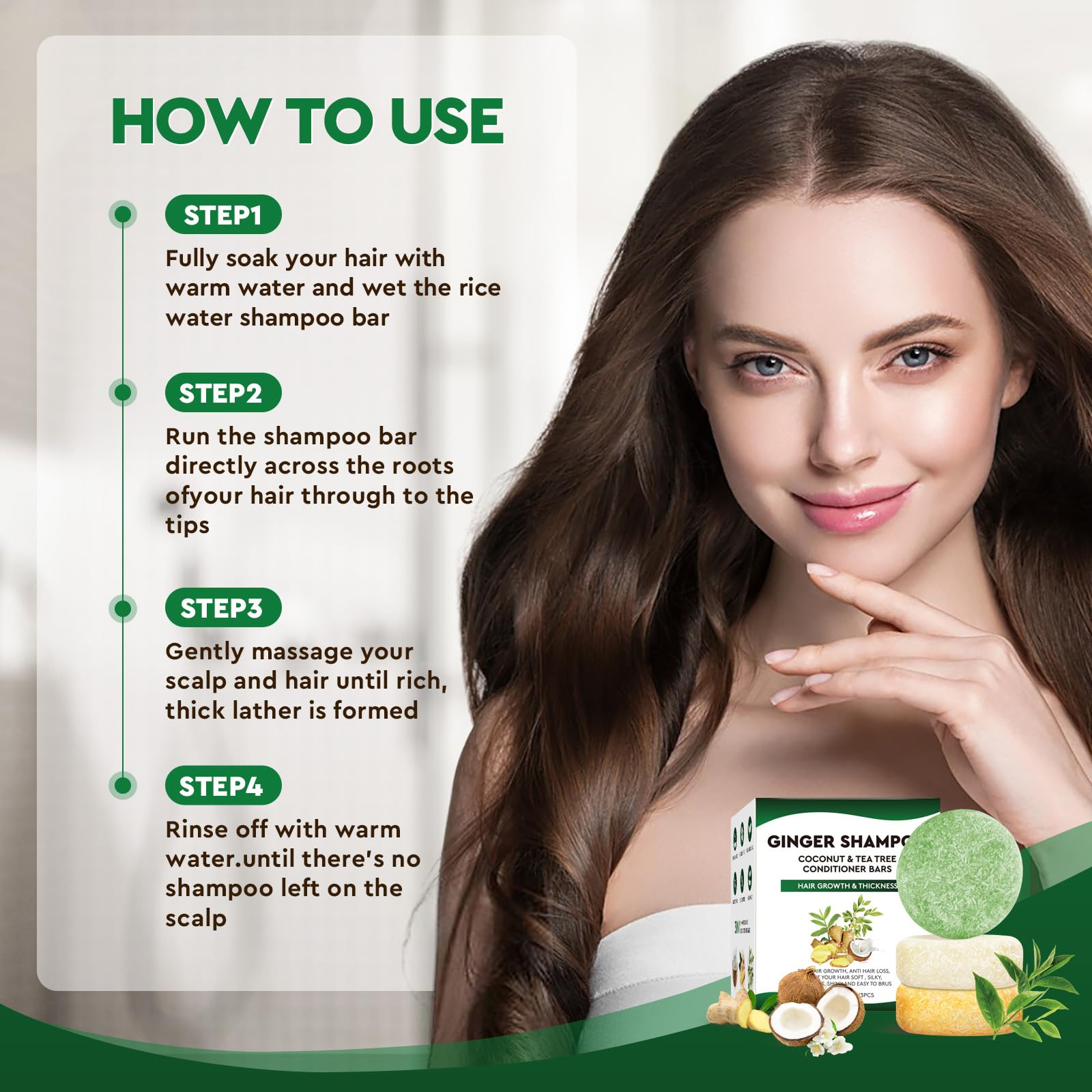 **Organic Ginger & Tea Tree Shampoo Bar & Coconut Conditioner Set for Hair Growth & Anti Hair Loss – Natural Solid Soap for Dry, Damaged Hair – Perfect for Travel & Eco-Friendly Bathroom**