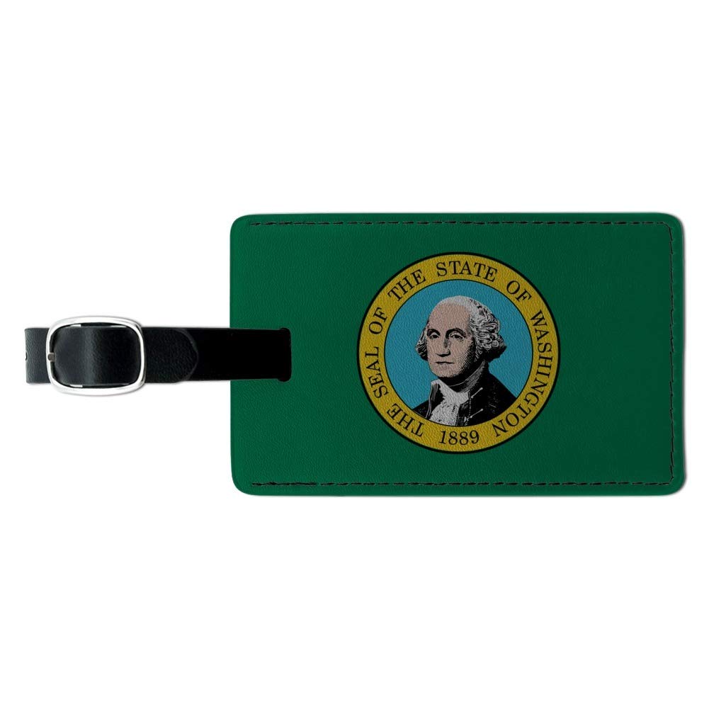 Washington State Flag Leather Luggage Tag - Personalized Rectangle ID Card Holder for Suitcases & Carry-On Bags | Perfect for Travel Identification & Gift Giving