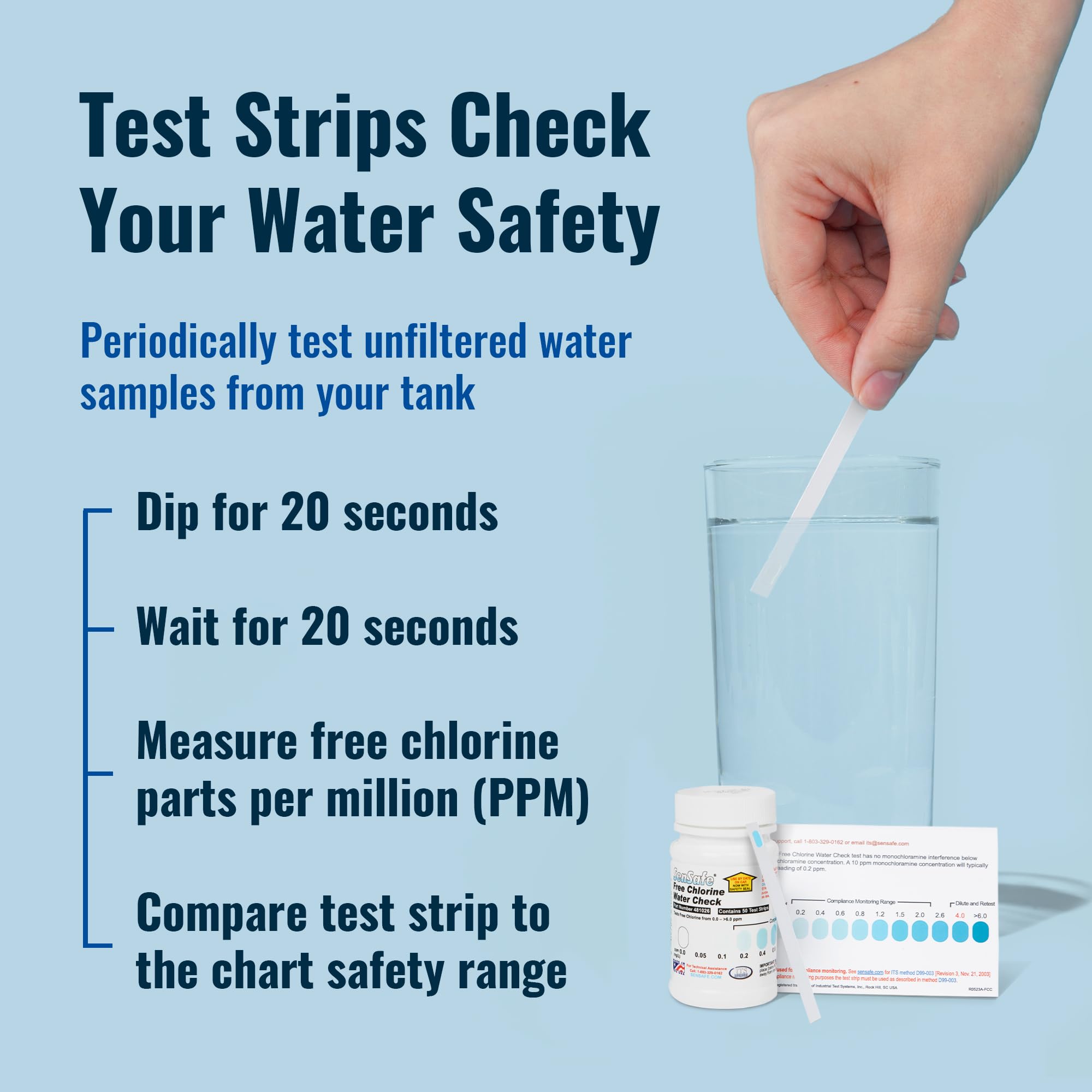 Aquatabs Water Purification Tablets (200 Count) with 50 Chlorine Test Strips - Emergency Water Treatment Kit for Camping, Hiking, Travel, Boating & RV - Safe Drinking Water Solution by Aquamarine