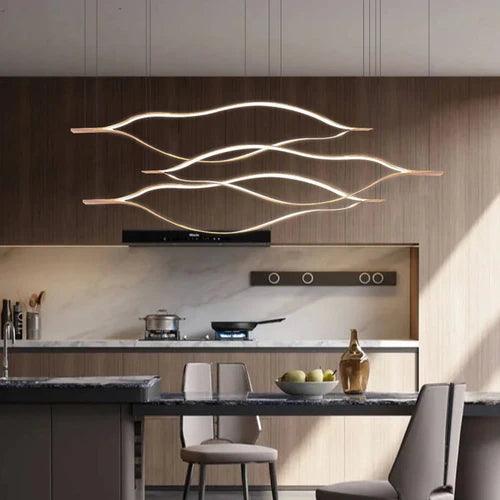 Modern Wavy Metal LED Pendant Light - Sleek Ceiling Fixture for Dining Room, Kitchen Island & Living Room Lighting