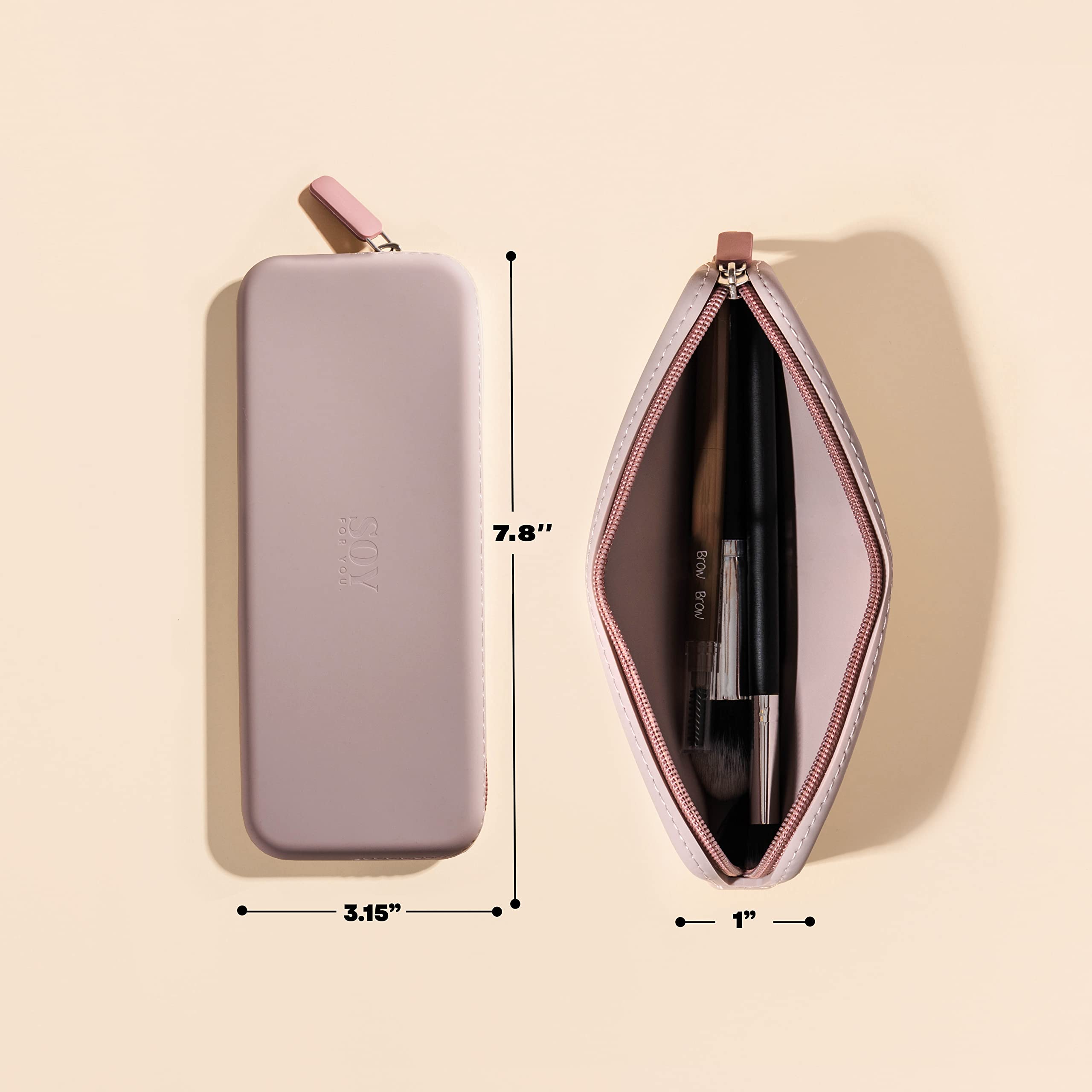 Trendy Silicone Travel Makeup Bag - Waterproof Cosmetic Organizer for Brushes & Makeup Tools, Portable Washable Brush Pouch Holder, Dusty Pink - Perfect for Travel, Gym & Daily Makeup Storage