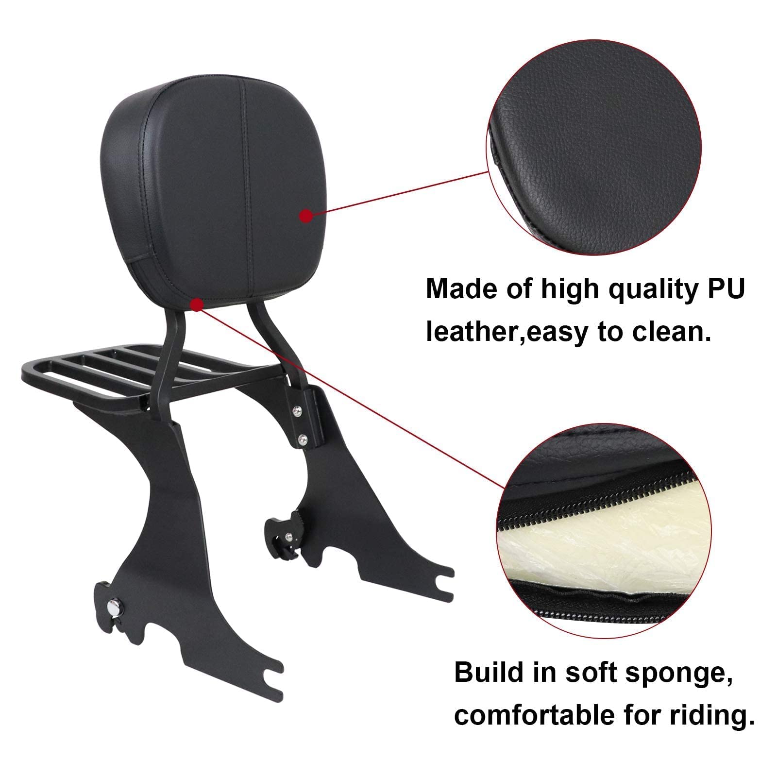 Detachable Low Passenger Backrest with Luggage Rack & Docking Latches for Harley Sportster XL 883 1200 (2004-2024) - Motorcycle Sissy Bar Backrest Kit - Perfect for Long Rides & Touring