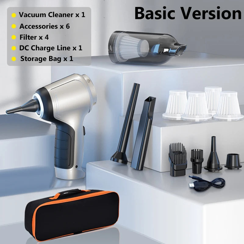 ANYCO Anymob Handheld Vacuum Cleaner - Portable Cordless Rechargeable Vacuum with Dust Bag - Powerful Mini Vac for Car, Home, Office & Pet Hair Cleaning (Silver)