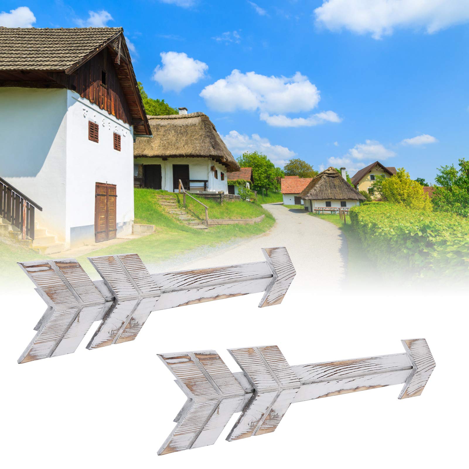 Rustic Wooden Arrow Wall Decor - 2PCS White Farmhouse Style Wedding & Home Decoration for Living Room, Bedroom, or Entryway - Handmade Wood Arrow Sign for Boho, Country & Rustic Interior Design