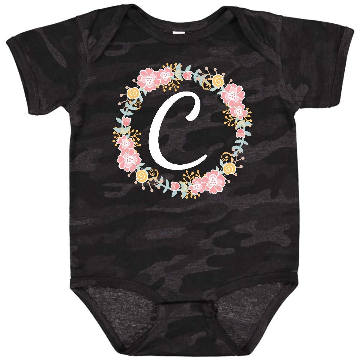 Inktastic C Monogram Alphabet Letter Rose Floral Wreath Baby Bodysuit - Soft Cotton Onesie for Newborns & Infants - Perfect for Photo Shoots, Birth Announcements & Everyday Wear