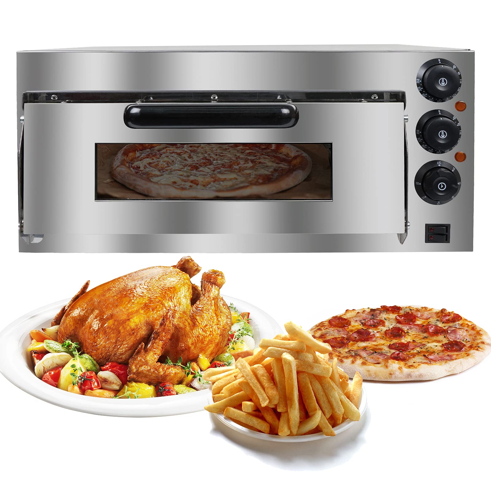 Commercial Electric Pizza Oven 16 Inch - 1400W Countertop Pizza Maker with 20L Capacity, Stainless Steel Single Deck Toaster & Broiler for Restaurant, Home & Bakery - Perfect for Pizzas, Snacks, Baking & Broiling