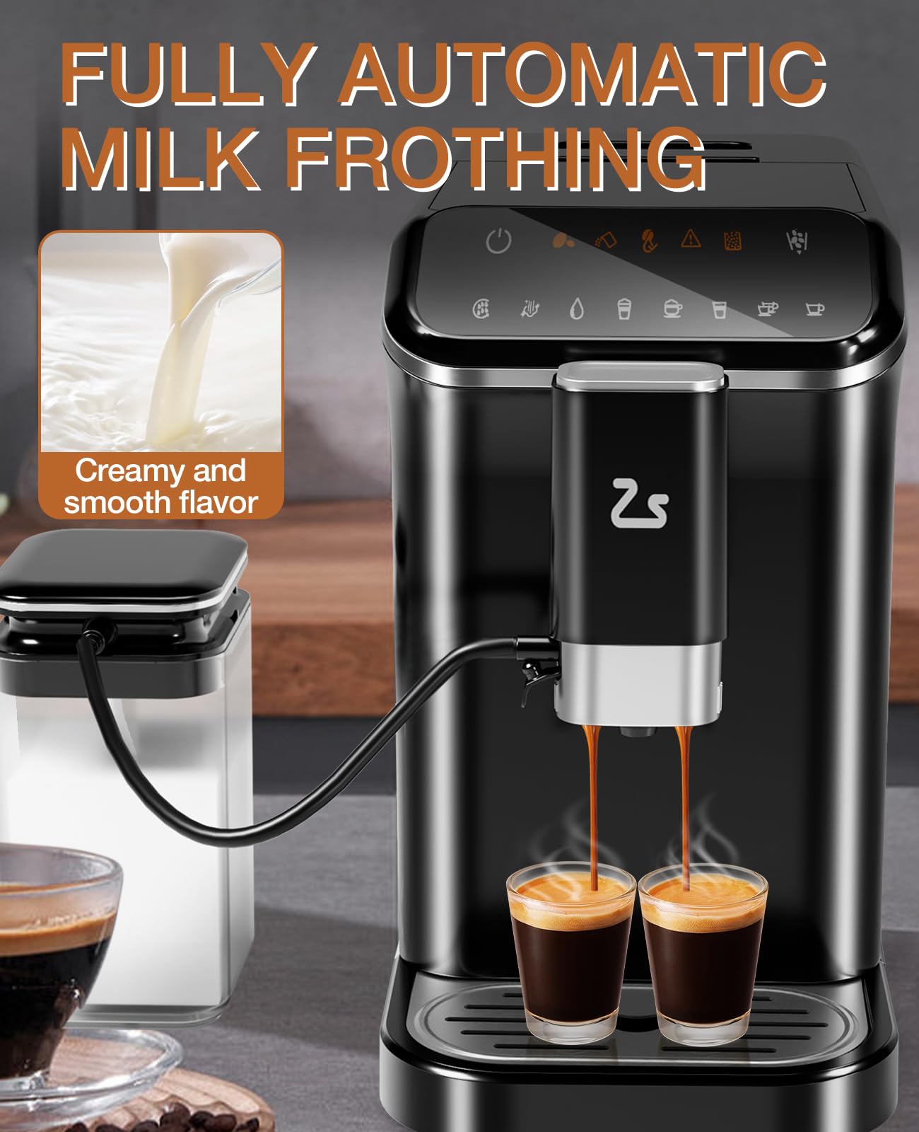 Premium 20 Bar Super-Automatic Espresso Machine with Built-in Adjustable Grinder & Milk Tank - 15 Grind Size Levels - Perfect Gift for Coffee Lovers - Ideal for Home, Office & Cafe Use