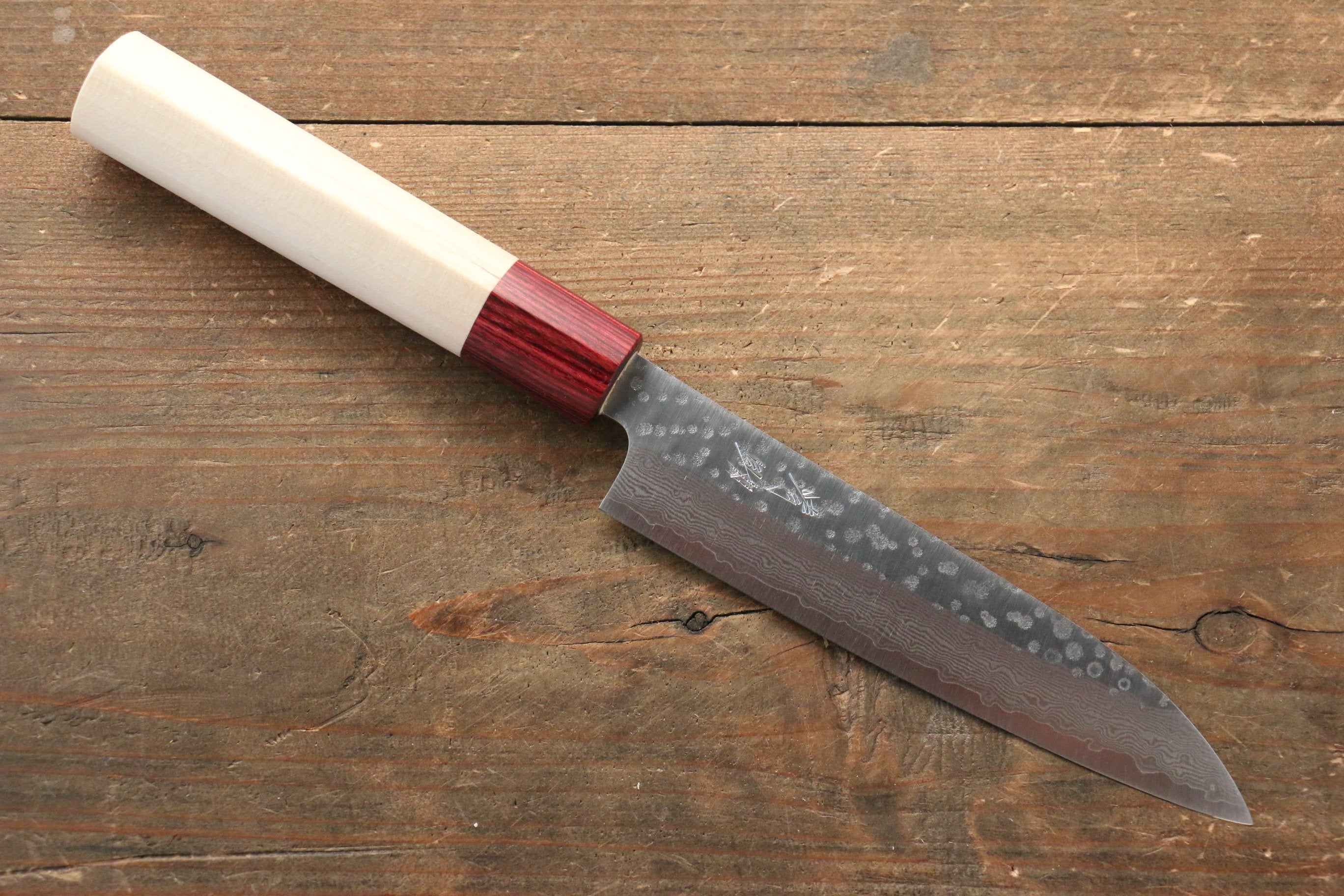 Premium Seisuke VG10 16-Layer Hammered Damascus Petty Knife 135mm - Magnolia Wood Handle - Japanese Kitchen Utility Knife for Slicing, Peeling & Precision Cutting - Perfect for Chefs & Home Cooking