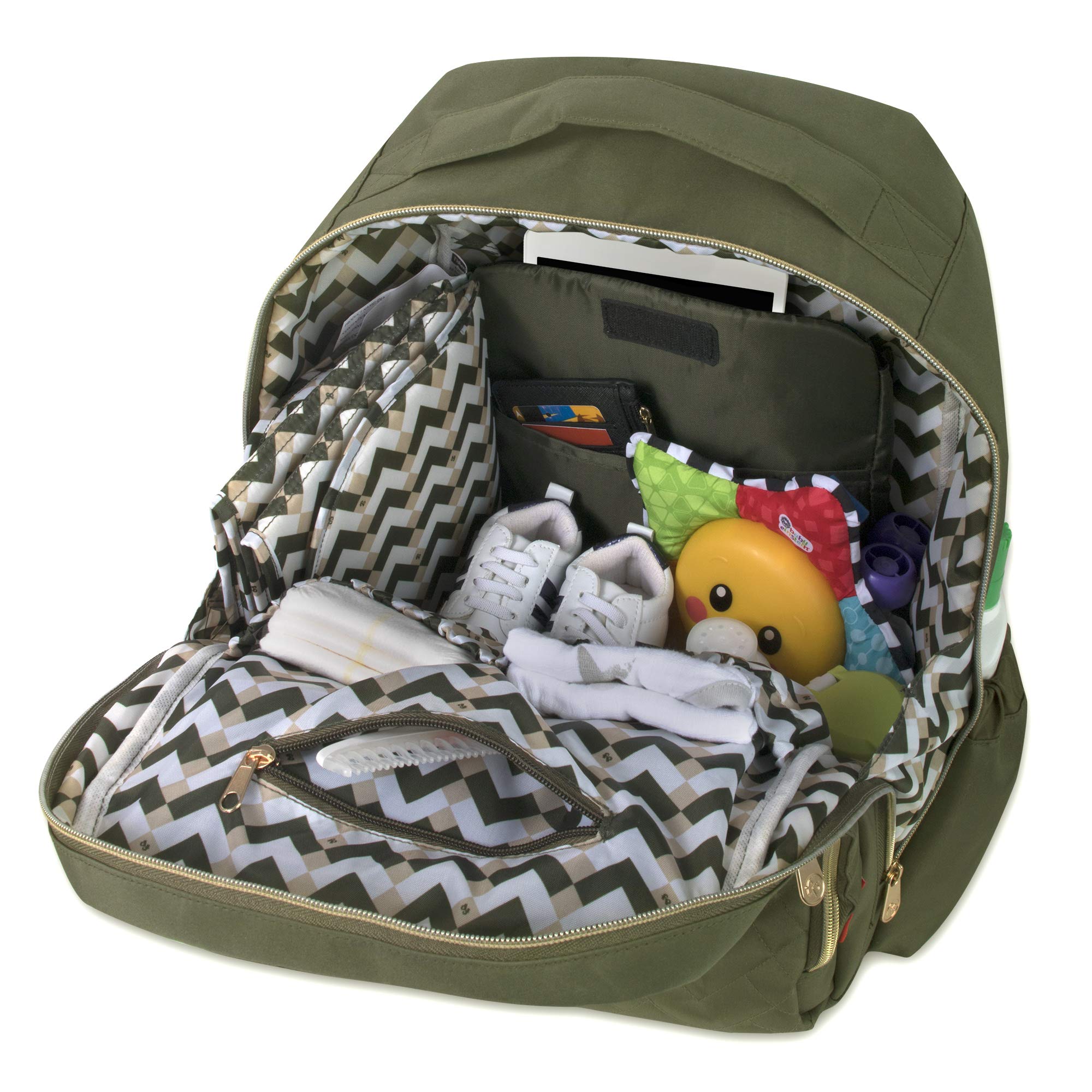 Fisher-Price Morgan Quilted Backpack for Kids - Olive Green School Backpack with Adjustable Straps | Perfect for School, Travel & Daycare Use