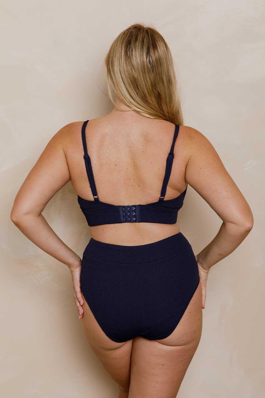 Byron Adjustable Bikini Top for Women - Navy Textured Swimwear Top with Adjustable Straps | Perfect for Beach, Pool, and Summer Vacations