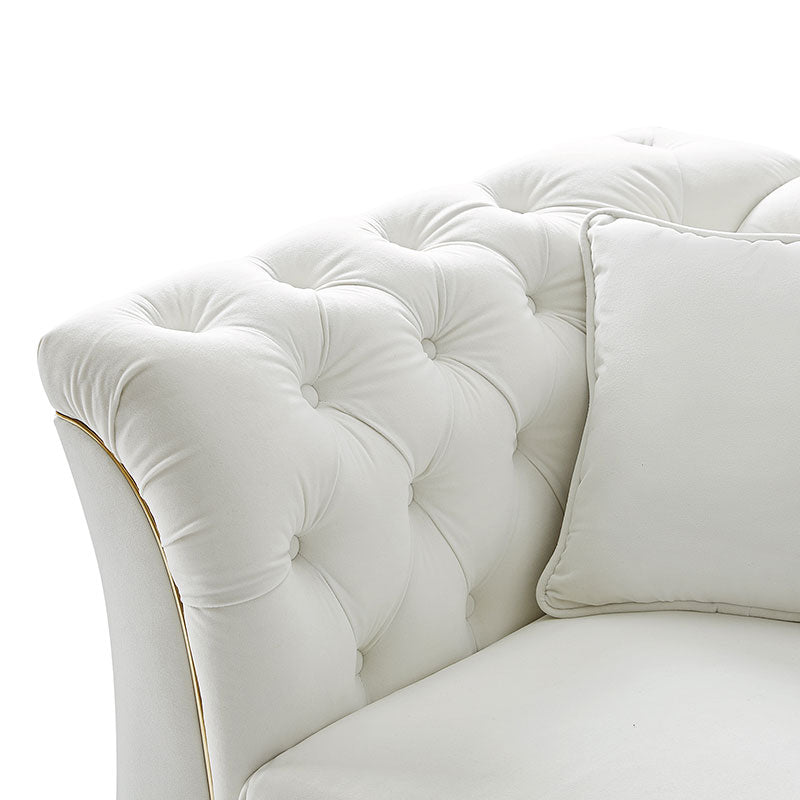 Modern Luxury Glam Velvet Sofa with Tufted Buttons & Gold Metal Accents - Elegant Living Room Furniture for Home Decor, Lounge & Entertaining