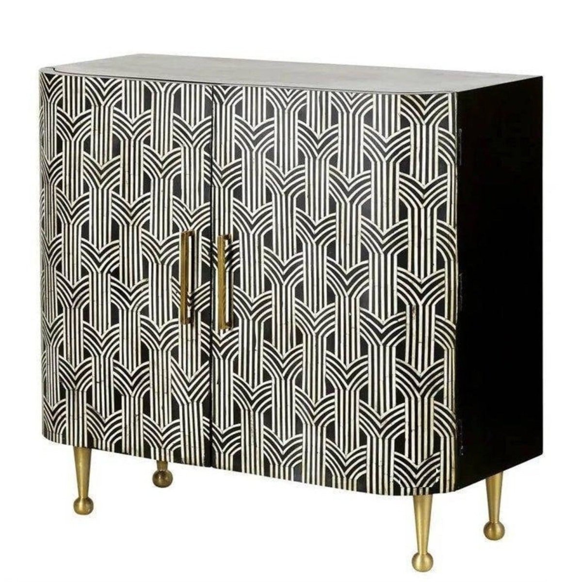 Handmade Bone Inlay Vintage Cabinet - Custom Two Door Storage Table Furniture for Living Room, Bedroom & Entryway Decor