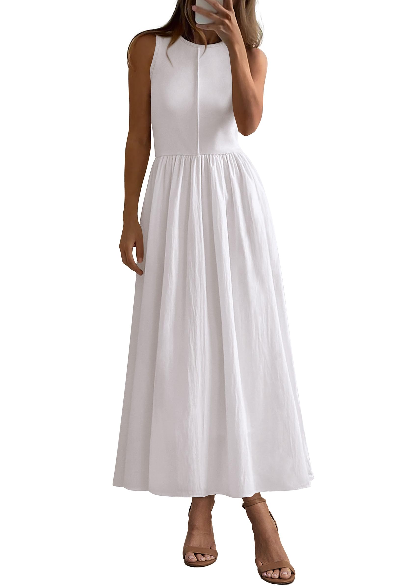 PRETTYGARDEN Women's 2025 Summer Maxi Dress - Sleeveless Patchwork Knit Tank Sundress, Flowy Beach Long Dress for Casual Wear, Vacation & Outdoor Activities