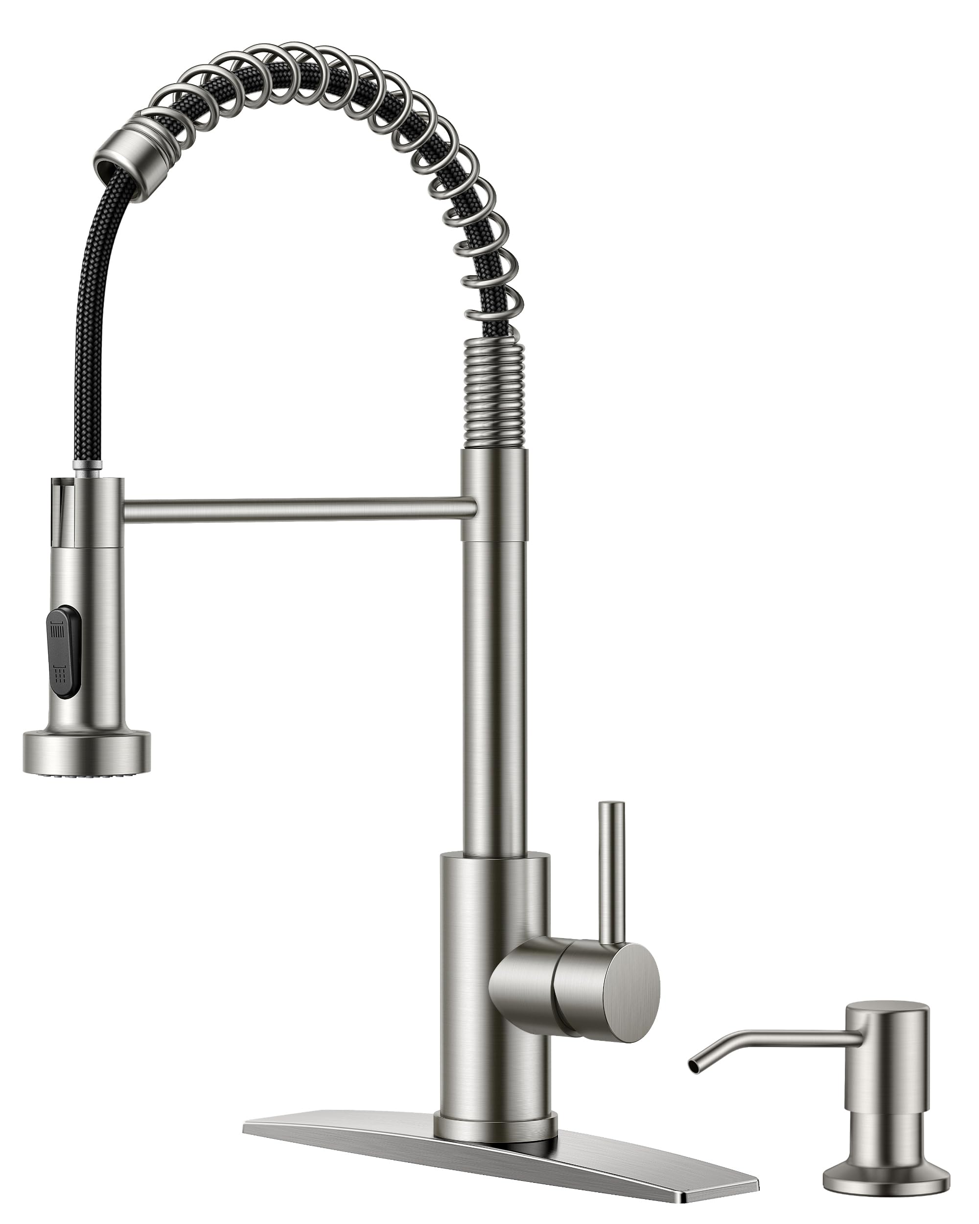 FORIOUS Brushed Nickel Kitchen Faucet with Pull Down Sprayer & Soap Dispenser - Perfect for Farmhouse, RV & Laundry Sinks