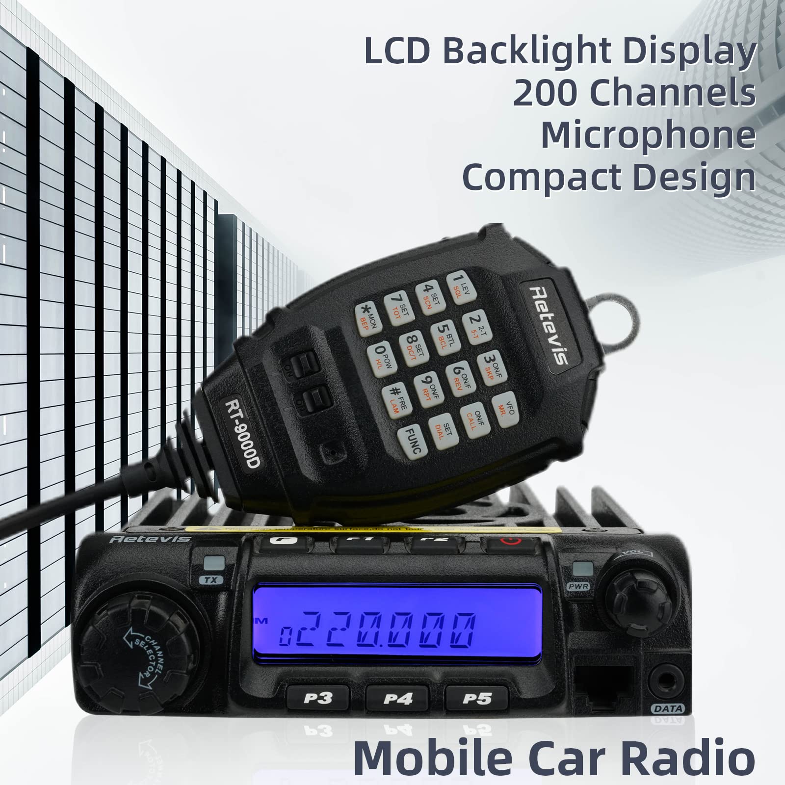 Retevis RT9000D Long Range Two Way Radio - 200 Channel Mobile Ham Radio with Chirp, DTMF & Voice Companding - Vehicle Travel & Emergency Communication (1 Pack)