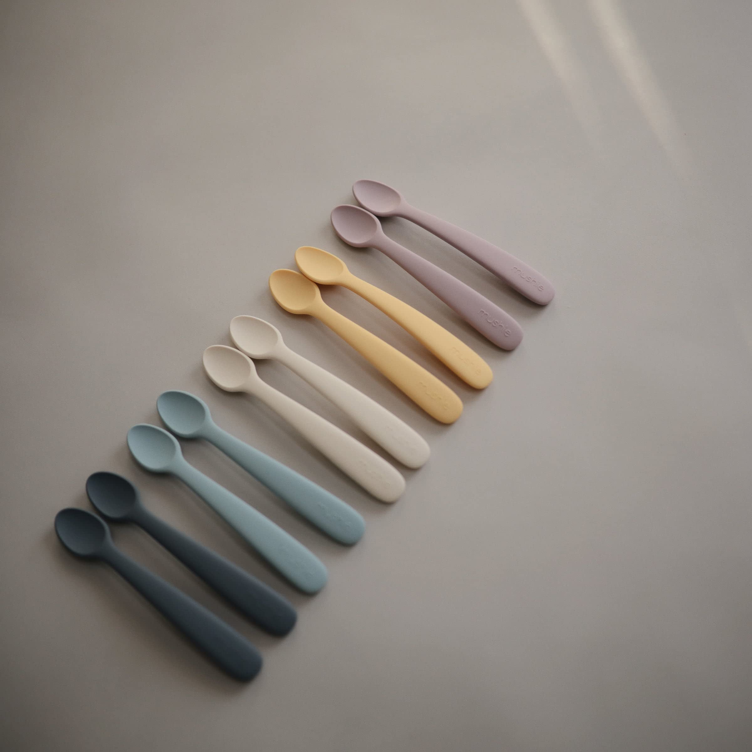Mushie Silicone Baby Feeding Spoons - Soft, BPA-Free Infant Utensils for Purees & Solids | 2-Pack Set in Powder Blue | Perfect for Weaning, Travel & Mess-Free Meals