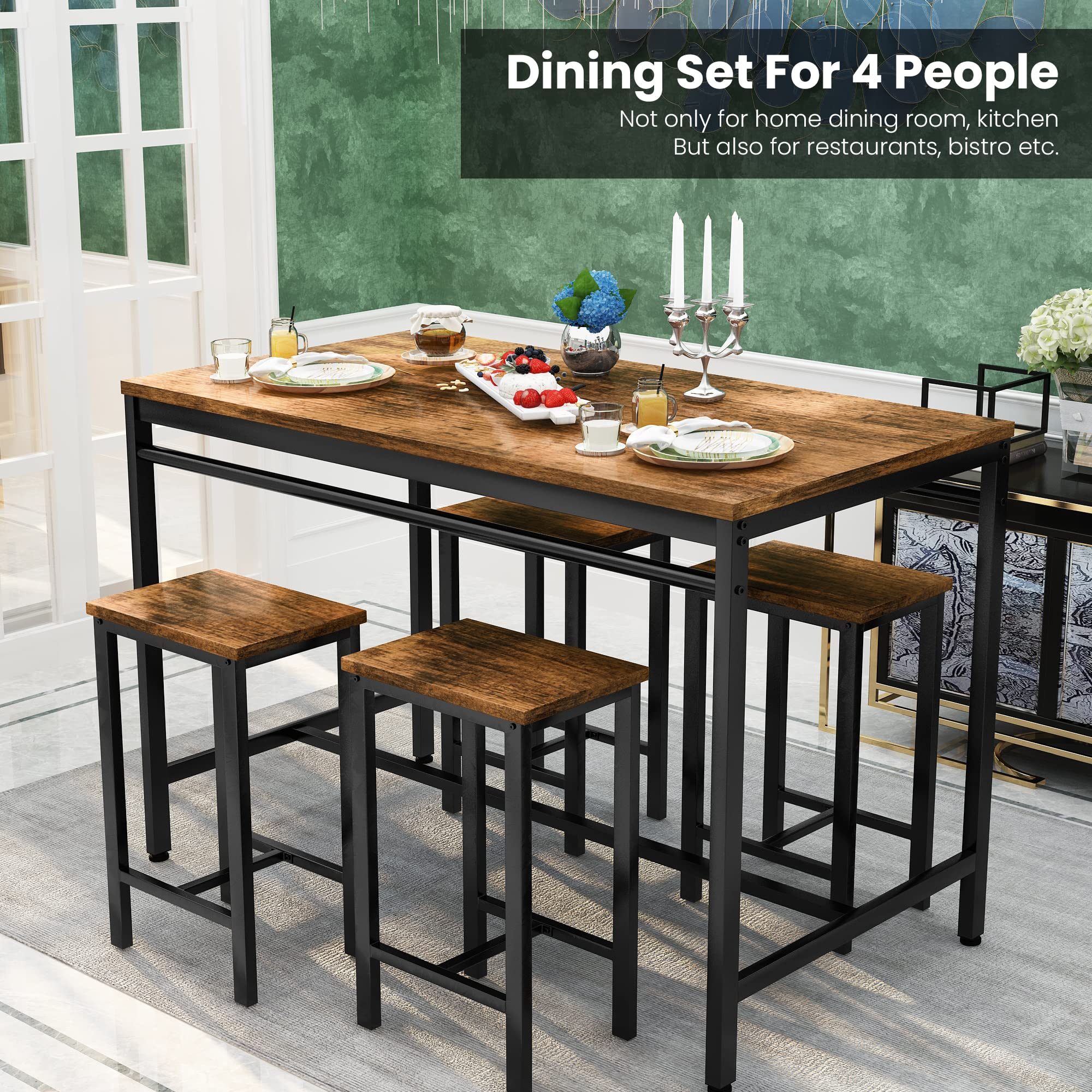 Recaceik 5-Piece Counter Height Dining Table Set for 4 - Modern Kitchen Bar Table with 4 Stools, Space-Saving Breakfast Nook Set for Apartments, Small Homes & Compact Spaces - Perfect for Morning Coffee, Casual Dining & Entertaining Guests