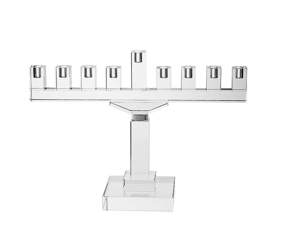 Judaica Place Crystal Hanukkah Menorah - 10.5 Inch Rectangle Candle Holder for Chanukah Candles | Elegant Jewish Holiday Decor for Home, Synagogue & Gift Giving