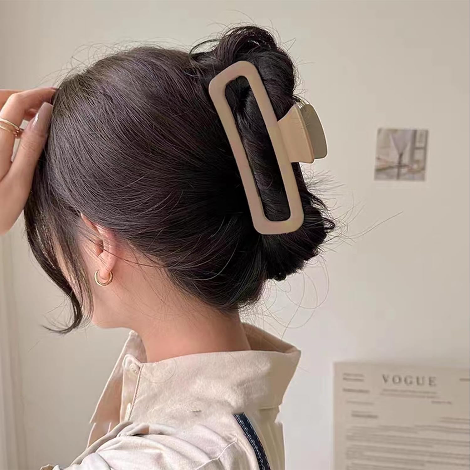 BAKEFY - 2 Pack 5 Inch Unbreakable Large Hair Claw Clips for Women, Square Rectangle Hair Clamps for Thick Curly Long Hair - Perfect for Updos, Ponytails and Everyday Hairstyles