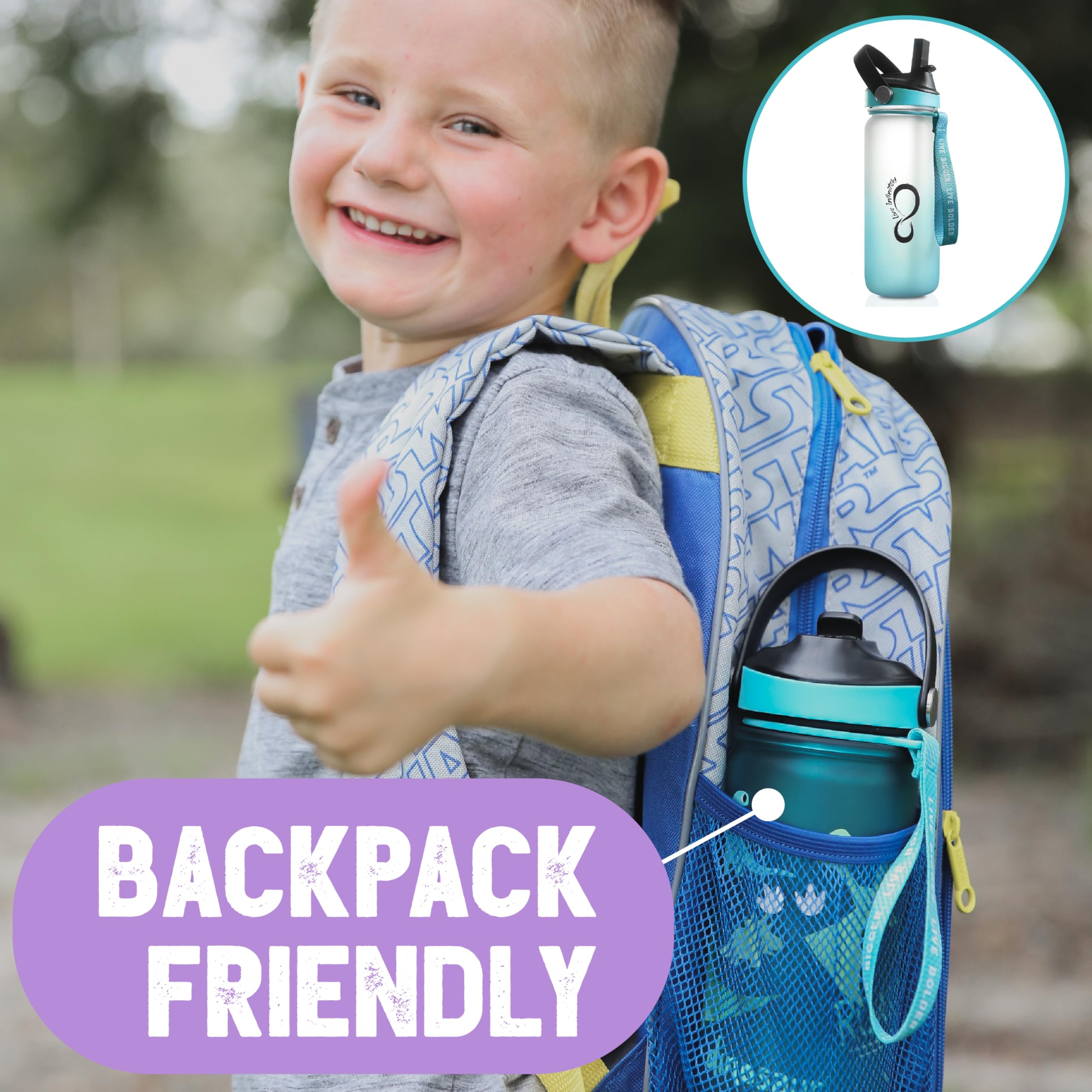 Live Infinitely 20oz Kids Water Bottle with Straw - BPA Free, Dishwasher Safe, Leak Proof | Perfect for School, Sports & Outdoor Activities