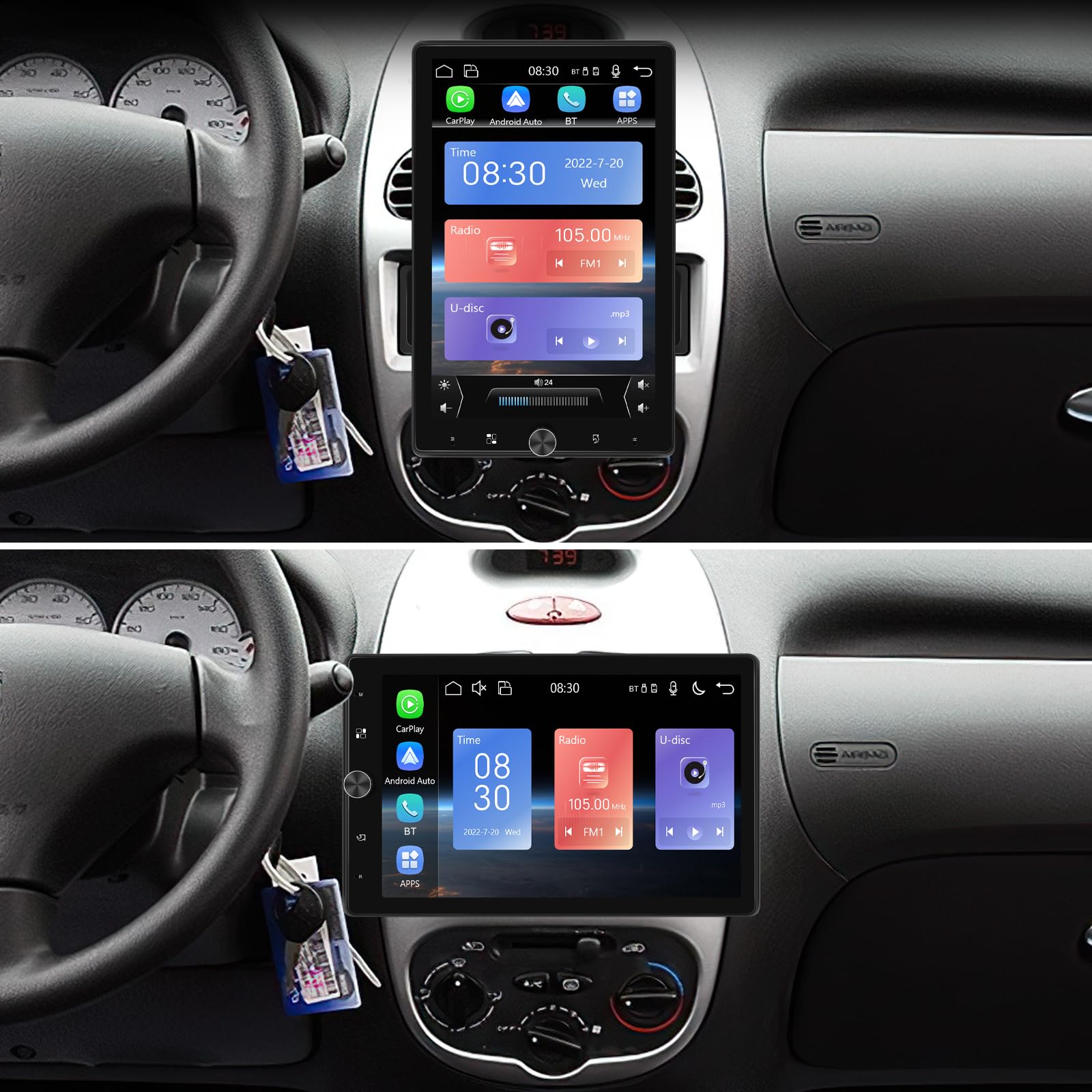 10.4 Inch Single Din Car Stereo with Wireless CarPlay & Android Auto - Vertical Touch Screen Bluetooth FM Radio Head Unit with Backup Camera & Mirror Link | Perfect for Tesla Model 3/Y, Toyota, Honda & More | Easy Installation & Enhanced Driving Experience