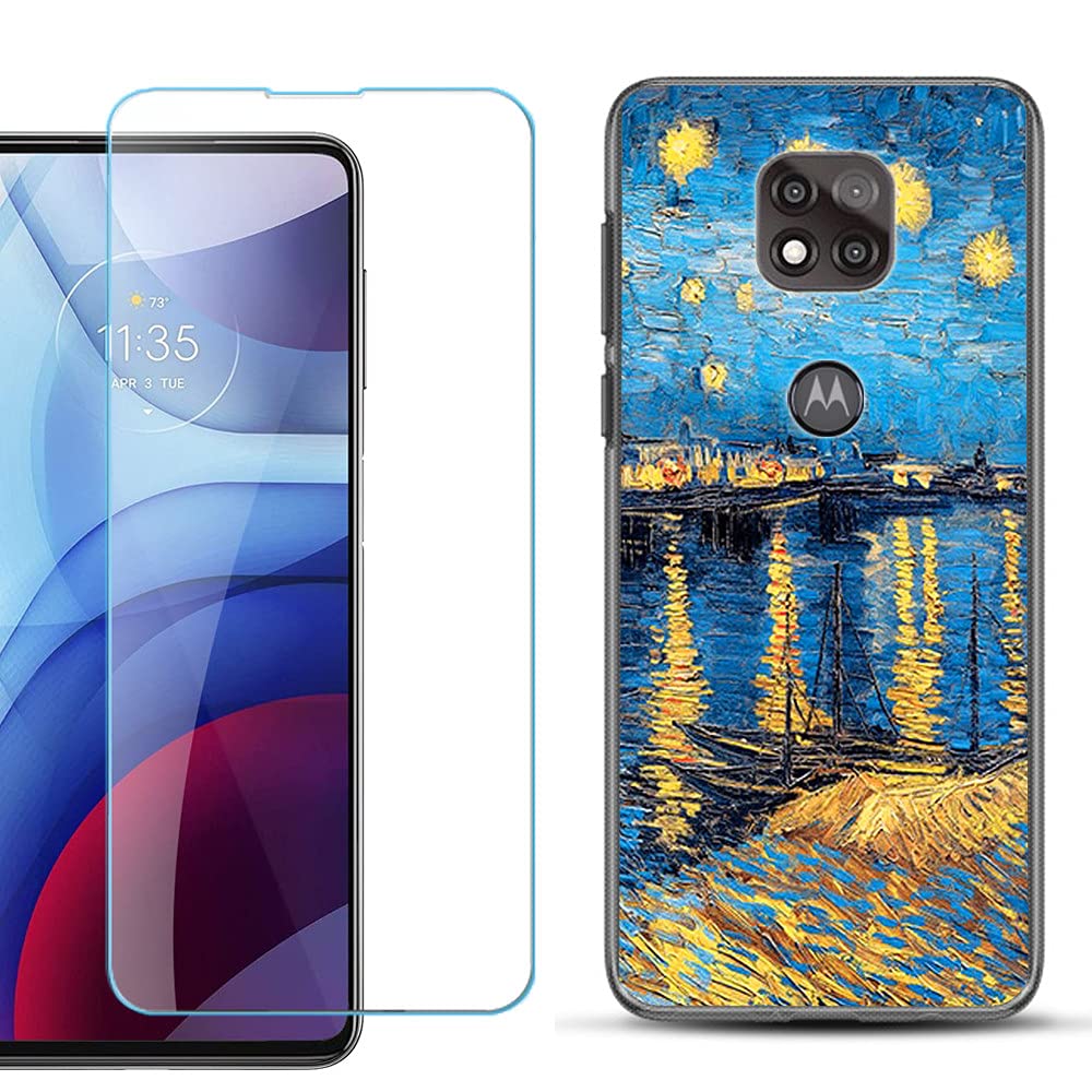 Moto G Power 2021 TPU Case with Screen Protector - Slim Fit Starry Night Design for Daily Protection