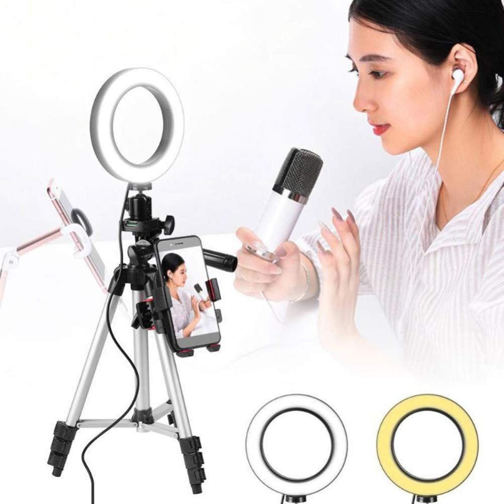 Hemobllo Live Stream Phone Holder with LED Ring Light - Adjustable Tripod Stand for Makeup, Selfie, and Video Calls - Perfect for TikTok, YouTube & Instagram Content Creation