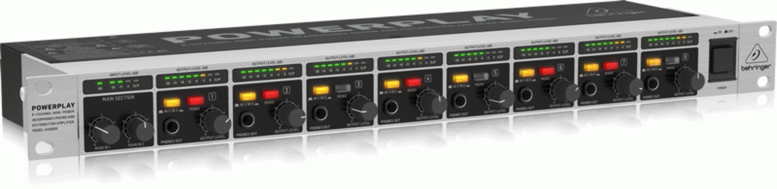 Behringer POWERPLAY HA8000 8-Channel Professional Headphone Amplifier for Studio Recording, Live Sound & Podcasting - Perfect for Multi-Track Monitoring and Musician Headphone Mixes