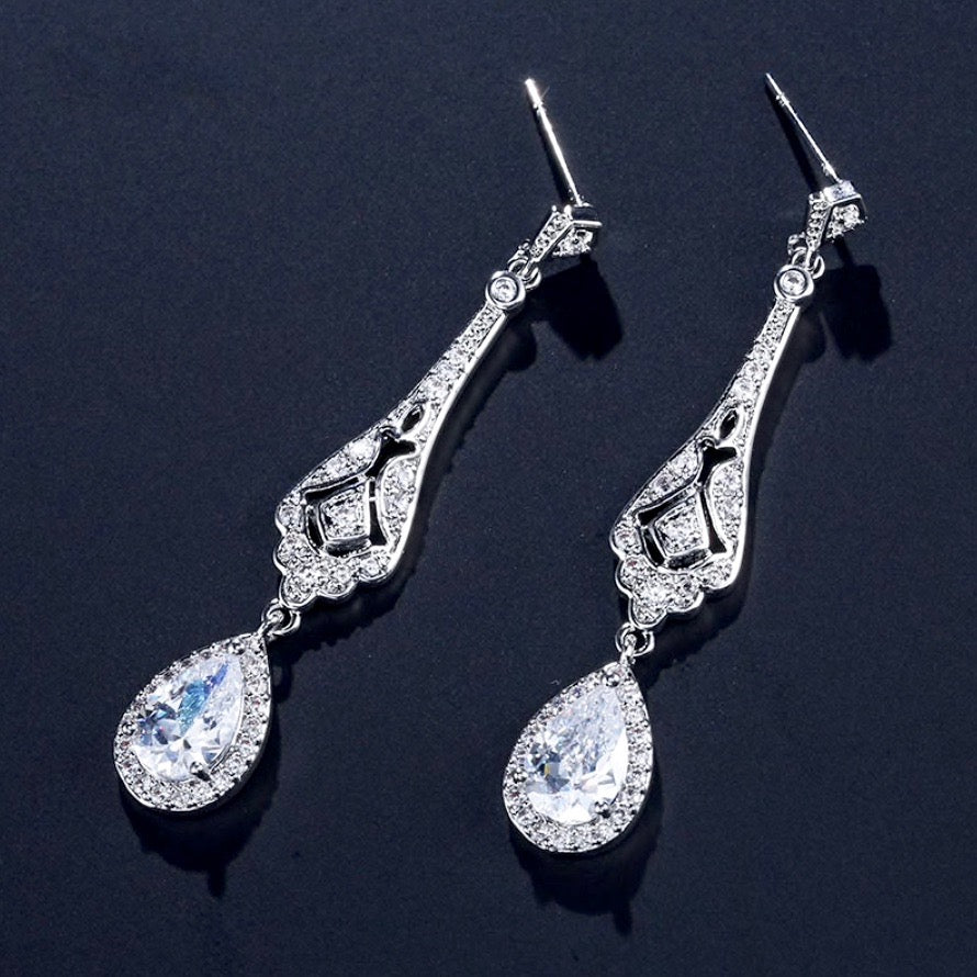 Elegant Cubic Zirconia Bridal Earrings for Women - Sterling Silver & Rose Gold Wedding Jewelry - Perfect for Bridal Shower, Engagement Party & Anniversary Gifts