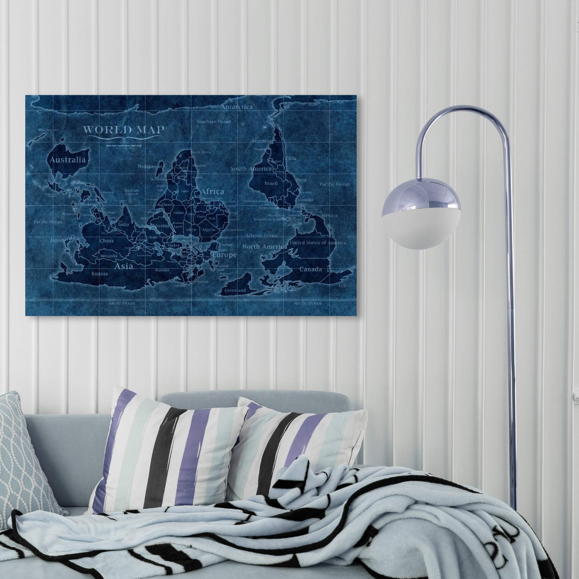 Upside-Down World Map Wall Art - Premium Canvas Prints for Home & Office Decor - Perfect for Geography Lovers & Unique Gift Ideas