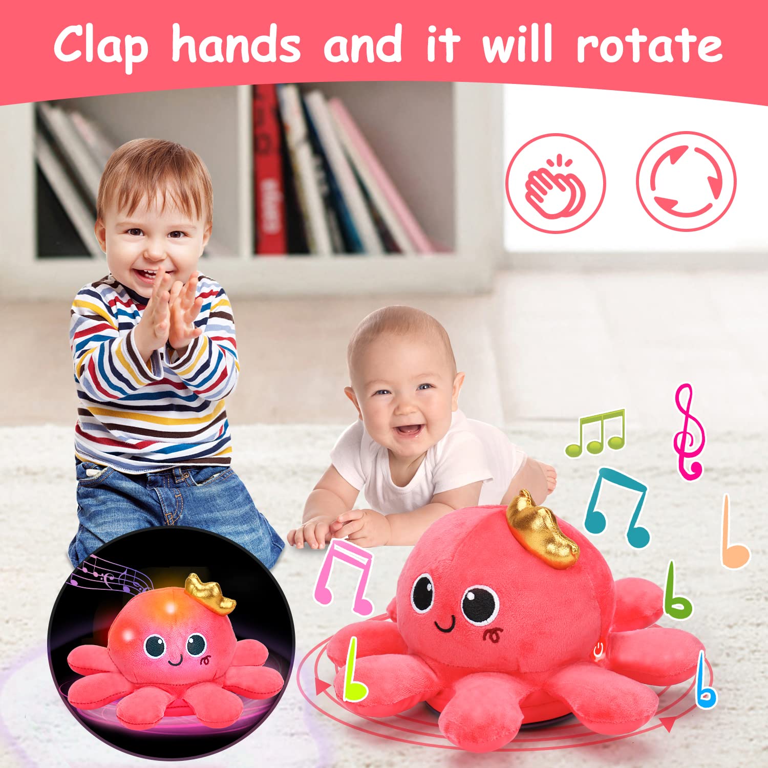 Musical Plush Octopus Toy for Baby Crawling & Walking - Light Up & Voice Control - Perfect for 1 Year Old Girls Birthday Gifts