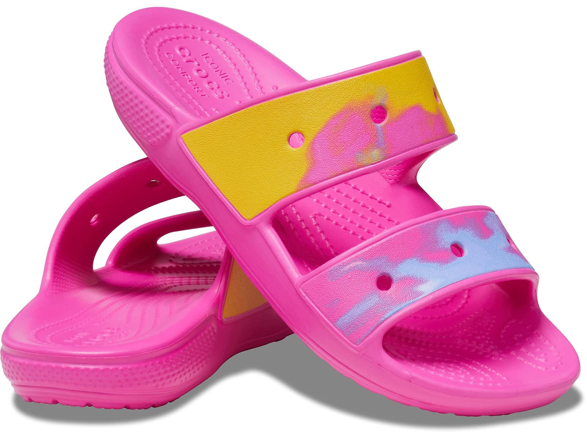 Crocs Unisex Classic Tie Dye Sandals - Comfortable Slip-On Slides for Men & Women - Perfect for Beach, Pool, and Casual Wear