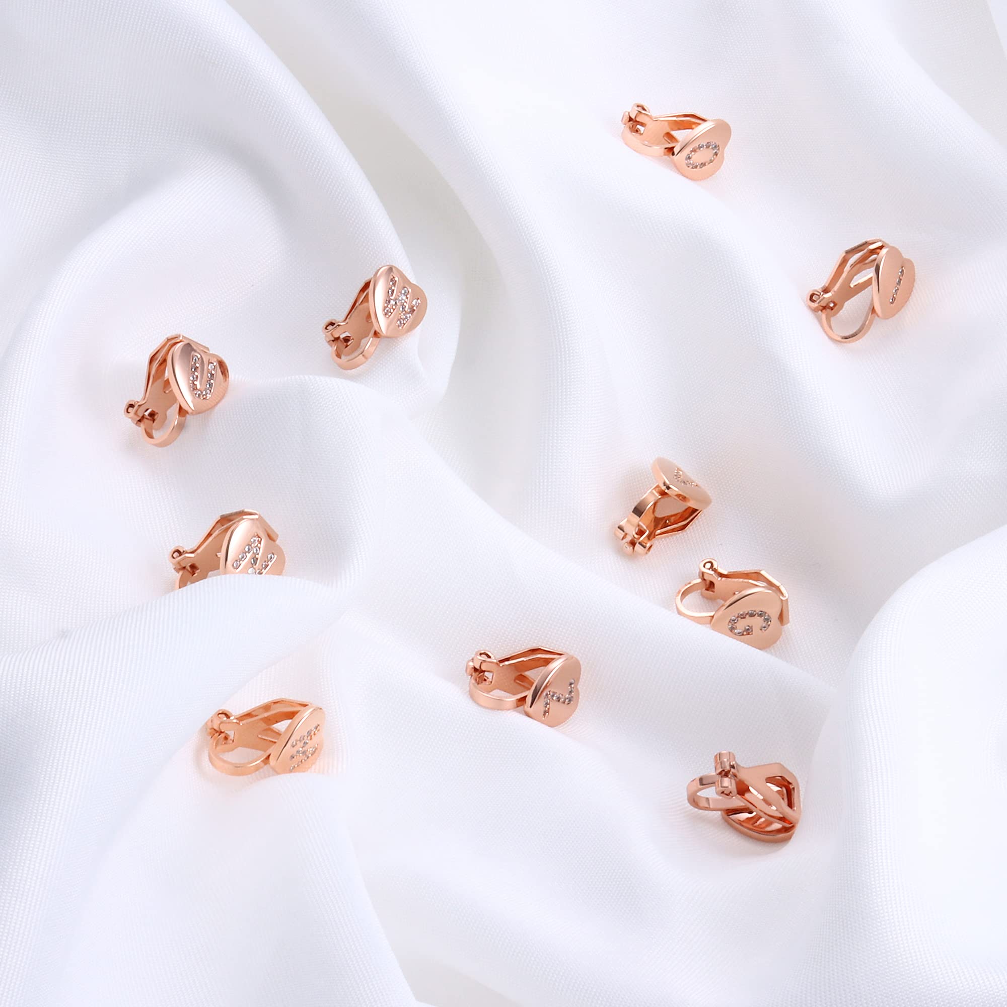 FUNRUN JEWELRY Rose Gold Plated Heart Initial Clip-On Stud Earrings for Women - Dainty Alphabet Letters A-Z Non-Pierced Earrings | Perfect for Gifts, Parties & Everyday Wear