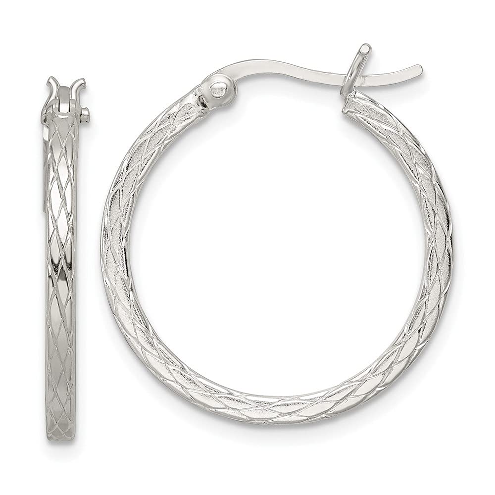 Sterling Silver Diamond Pattern Hoop Earrings - 0.95 Inch Length, 0.94 Inch Width - Elegant Dangle Earrings for Women - Perfect for Parties, Weddings & Everyday Wear