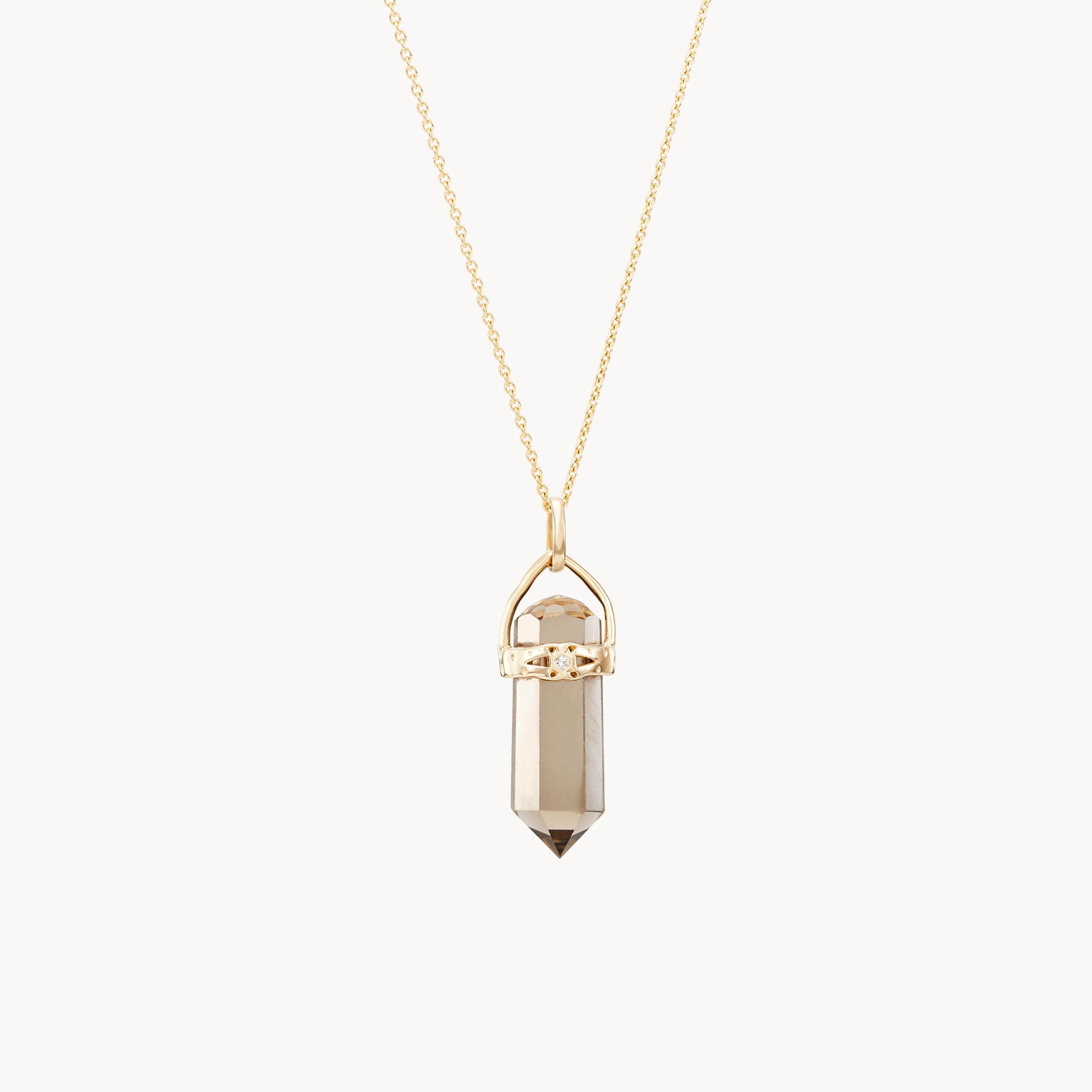 10K Yellow Gold Smoky Quartz Amulet with White Sapphire - Elegant Jewelry for Women, Perfect for Gifts, Weddings & Special Occasions