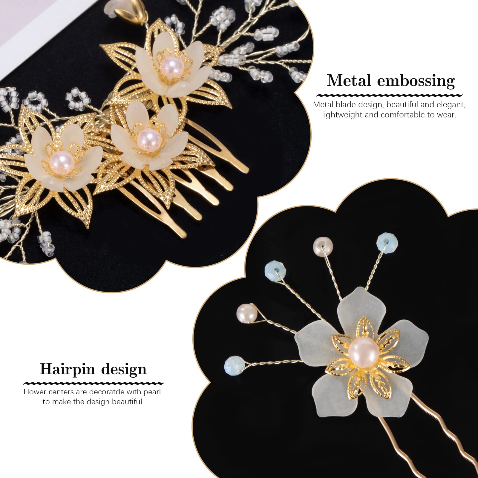 Elegant Bridal Hair Pins Set - 8 Piece Rhinestone Flower Hairpieces with Pearl Hair Comb & Clips for Bride & Bridesmaids | Perfect for Weddings, Prom, and Formal Events