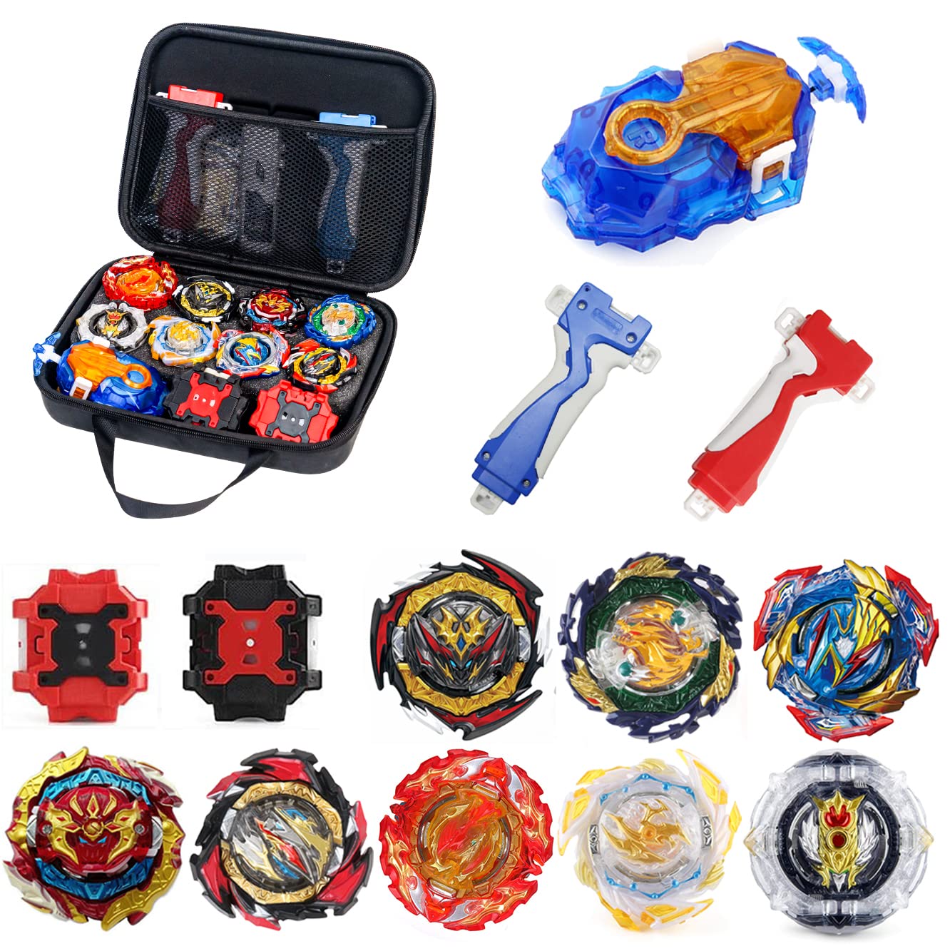 Beyblade Burst Metal Fusion Attack Top Grip Blade Set - 8 Premium Spinning Battle Tops with 3 Two-Way Launchers & 2 Handles - Ultimate Battling Game Toy for Kids Ages 6-8+ - Great Birthday Gift for Boys - Includes Durable Storage Box - Perfect for Competitive Play, Birthday Parties & STEM Learning