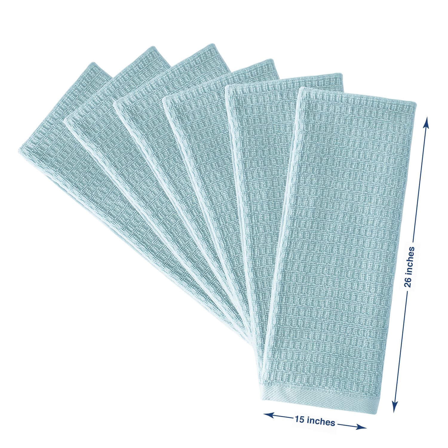Premium 6-Pack Super Soft & Absorbent Kitchen Towels - 15x26 Inches, 400 GSM 100% Ring Spun Cotton Aqua Dish Towels for Cooking, Cleaning & Bar Use - Tea Towels, Hand Towels & Dish Drying Towels