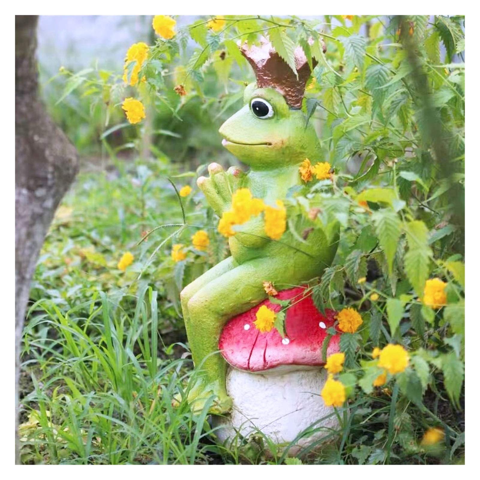 Frog Sitting on Mushroom Statue - Rustic Garden Decor for Courtyard, Patio & Landscaping | Outdoor Home Decoration for Gardening & Pastoral Scenes