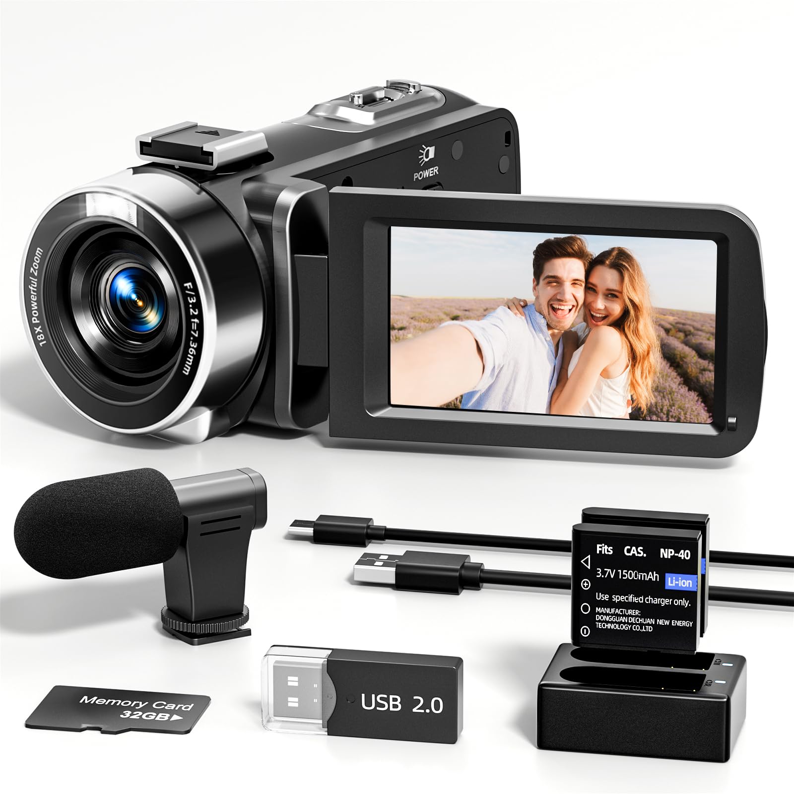 2K 60FPS WiFi Vlogging Camera with Flip Screen & 18x Zoom - IR Night Vision Digital Camcorder with External Mic & 32GB TF Card - Perfect for YouTube Videos, Travel Vlogging, Live Streaming and Home Movies